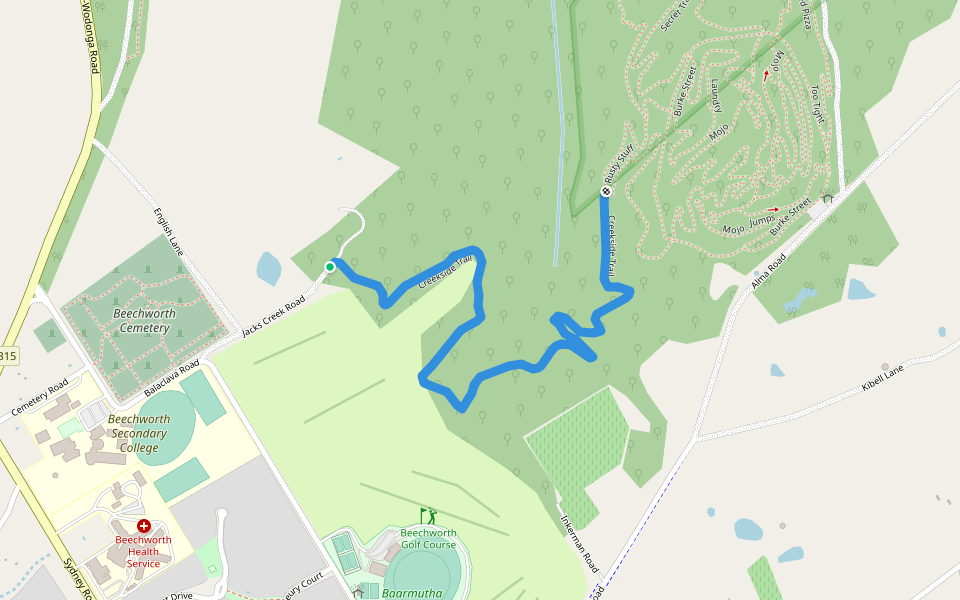 Creekside Trail walking route map in Beechworth