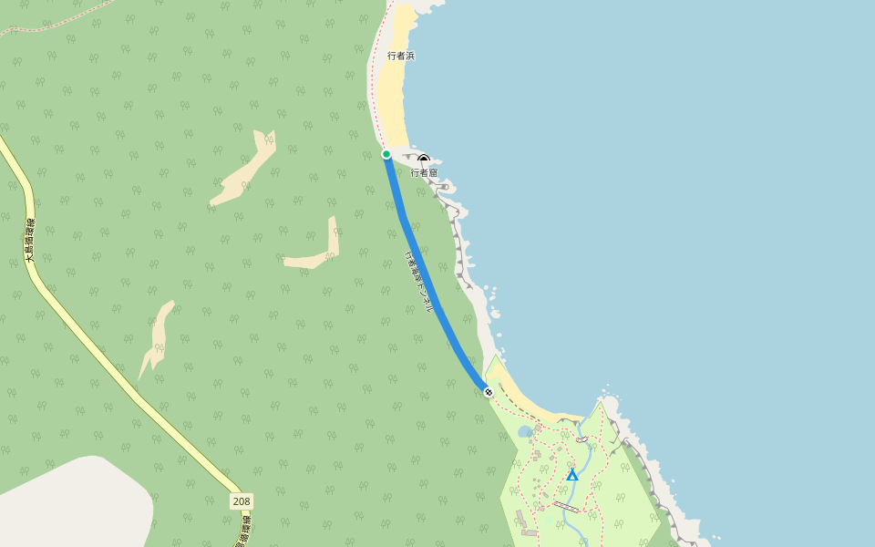 行者海岸トンネル walking route map in Oshima