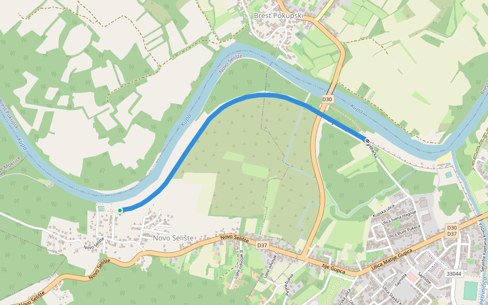 Nasip od Mosta na Bresu do Novog Selišta walking route map in Novo Selište