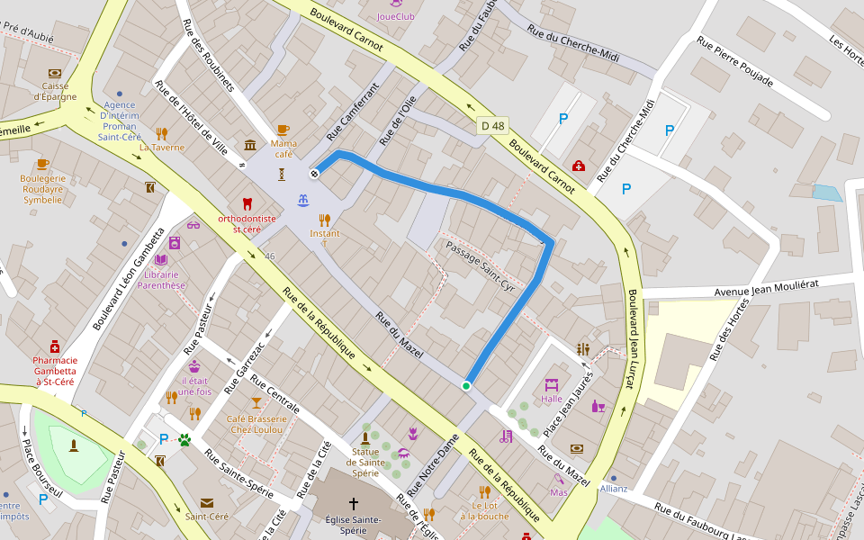 Rue Saint-Cyr walking route map in Saint-Céré