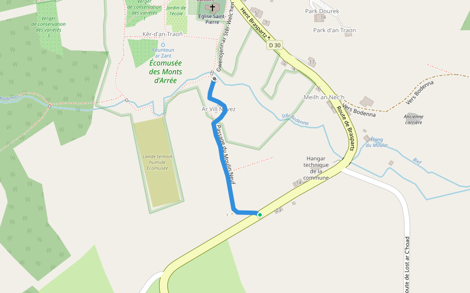 Passage du Moulin Neuf walking route map in Saint-Rivoal