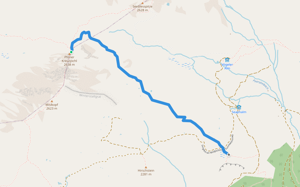 Pfoner Kreuzjöchl walking route map in Navis