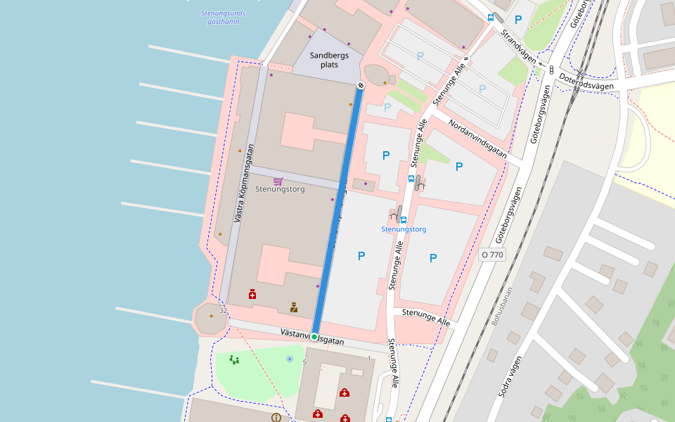 Östra Köpmansgatan walking route map in Stenungsund