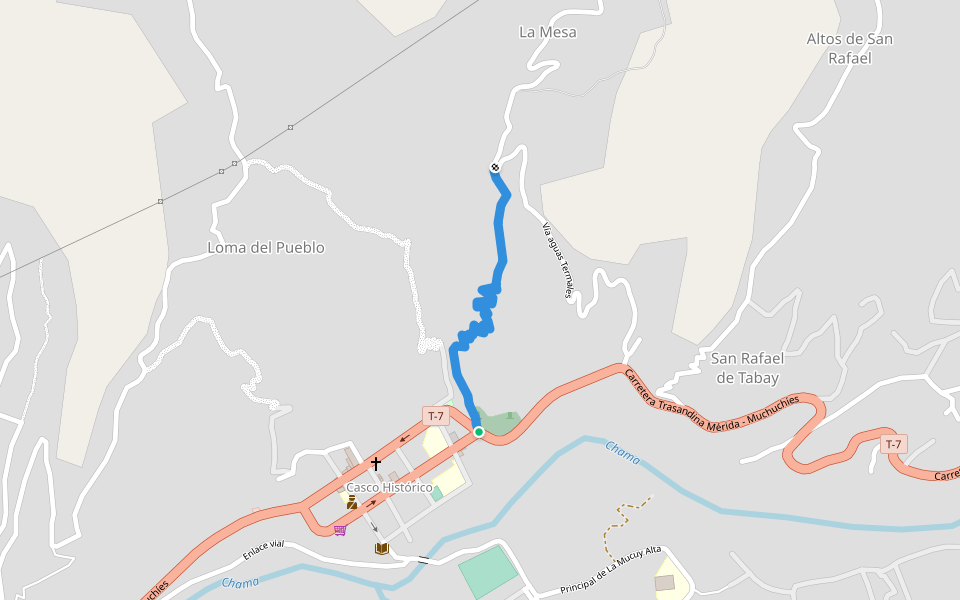 Cuesta de Aguas Caliente walking route map in Tabay