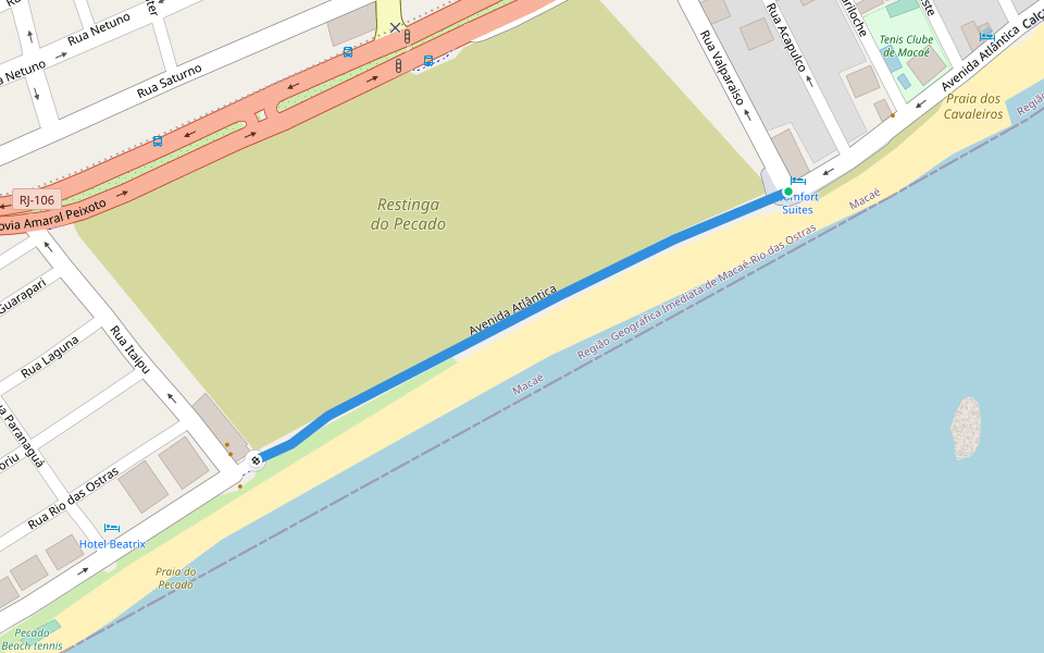 Avenida Atlântica walking route map in Macaé