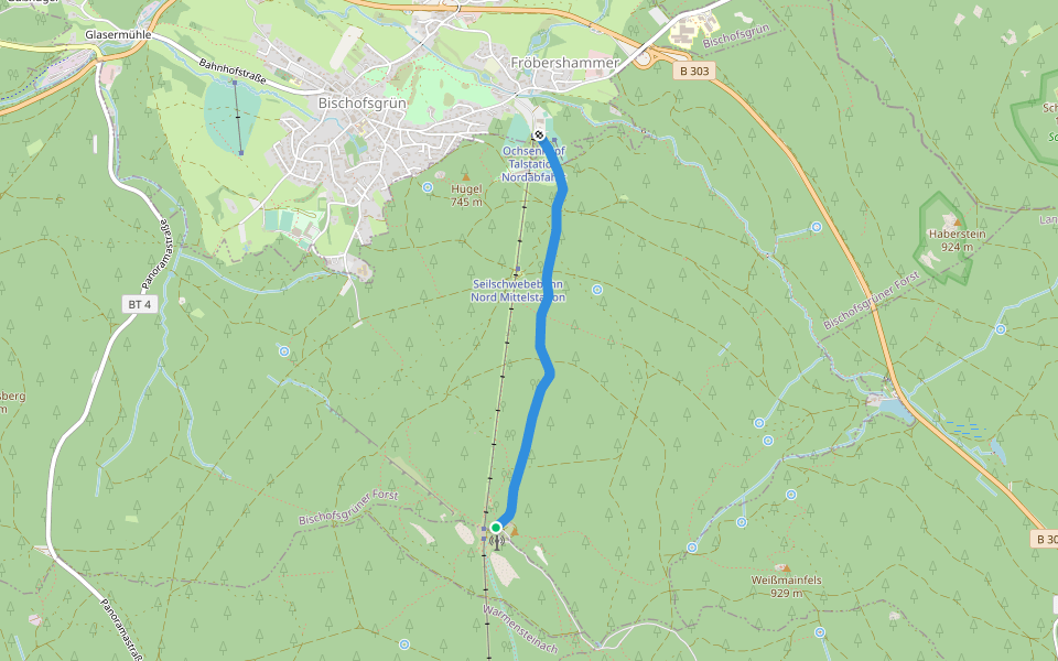 Nordabfahrt walking route map in Bischofsgrüner Forst
