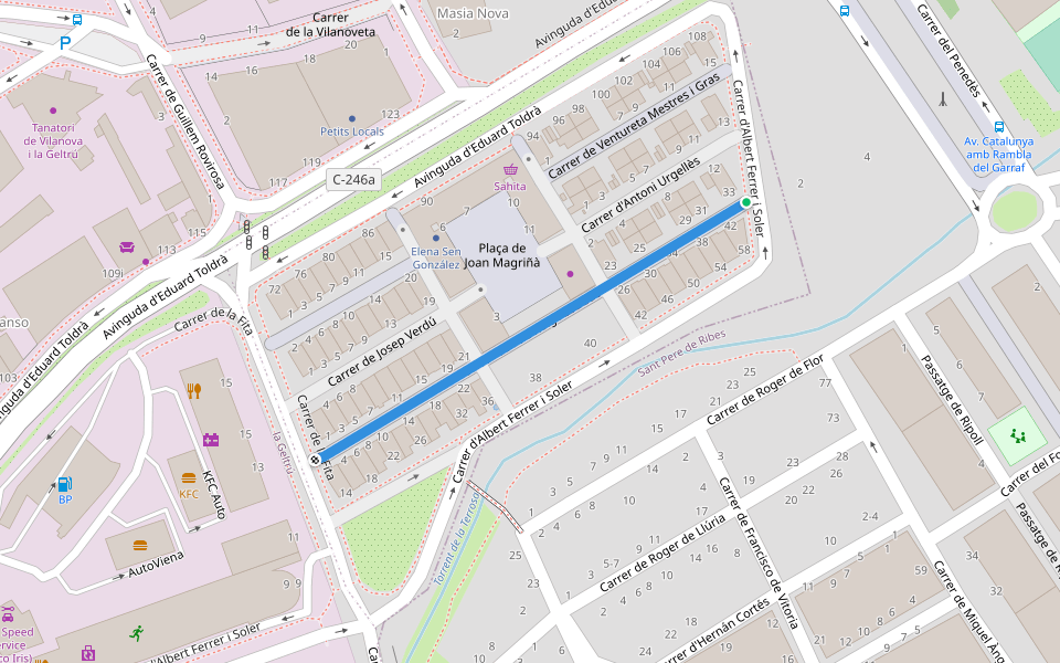 Carrer de Pau Roig i Estradé walking route map in Sant Pere de Ribes