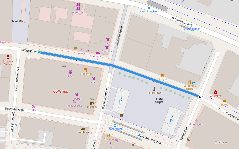 Kungsgatan walking route map in Motala