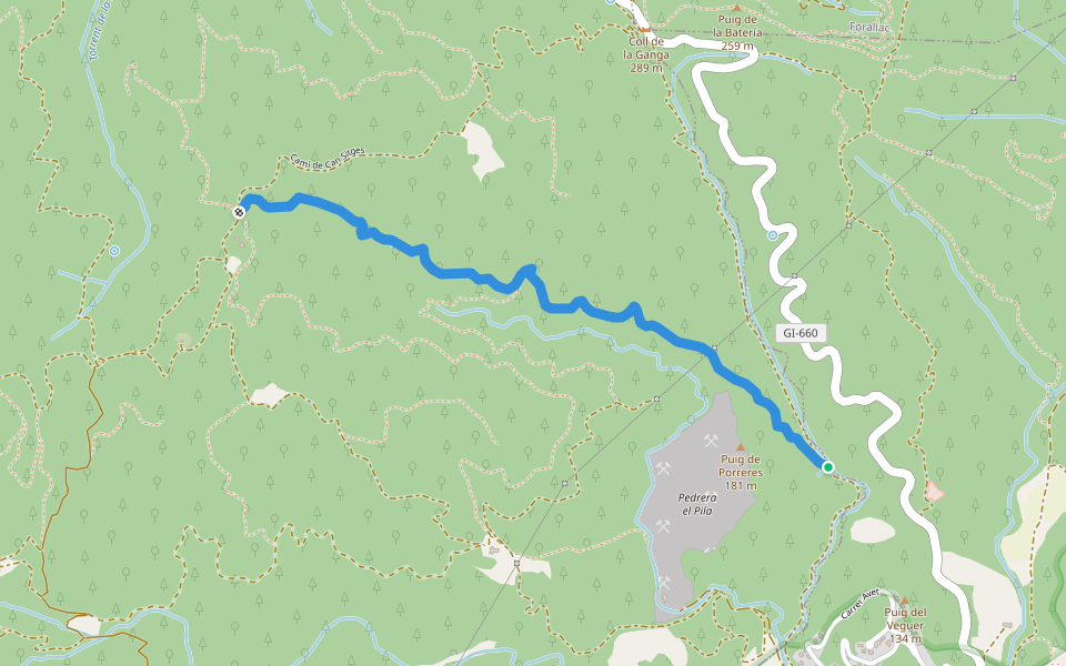Camí vell de Calonge a la Bisbal walking route map in Calonge
