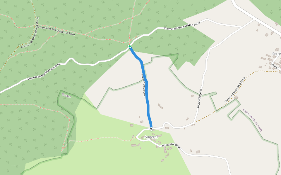 Chemin de la Forêt walking route map in Sussac