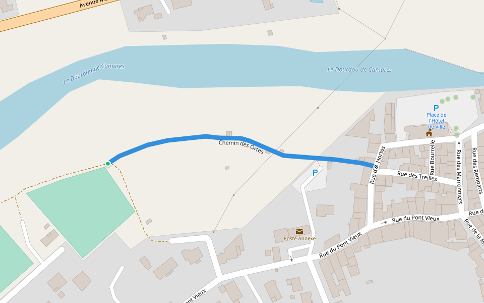 Chemin des Ortes walking route map in Vabres-l'Abbaye