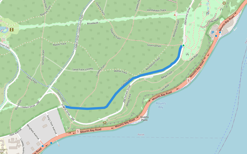 Zamia Path walking route map in Kings Park