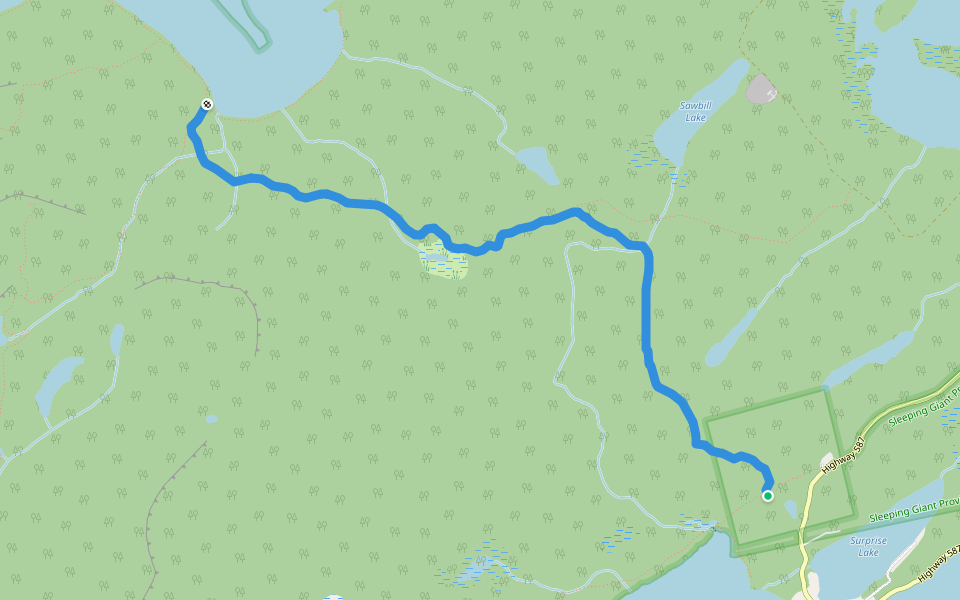 Sawer Bay Trail walking route map in Silver Islet