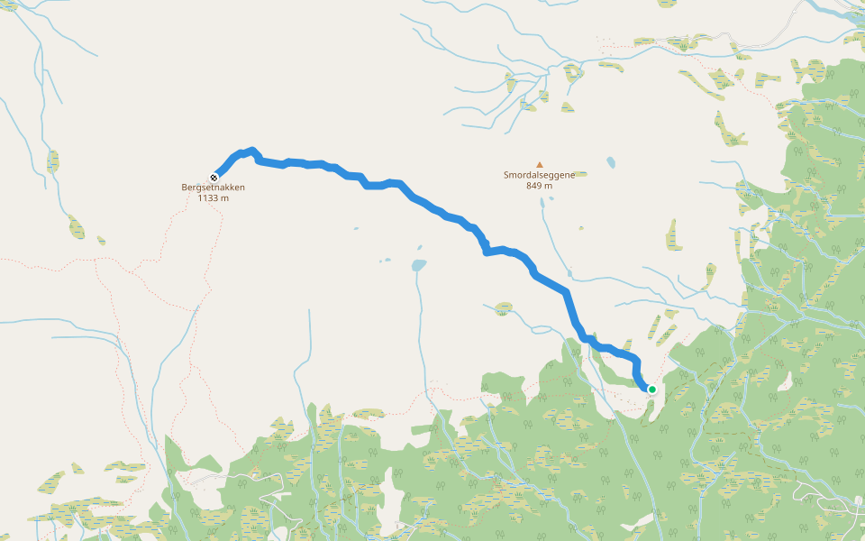 Rosetstøylen - Bergsetnakkjen walking route map in Roset
