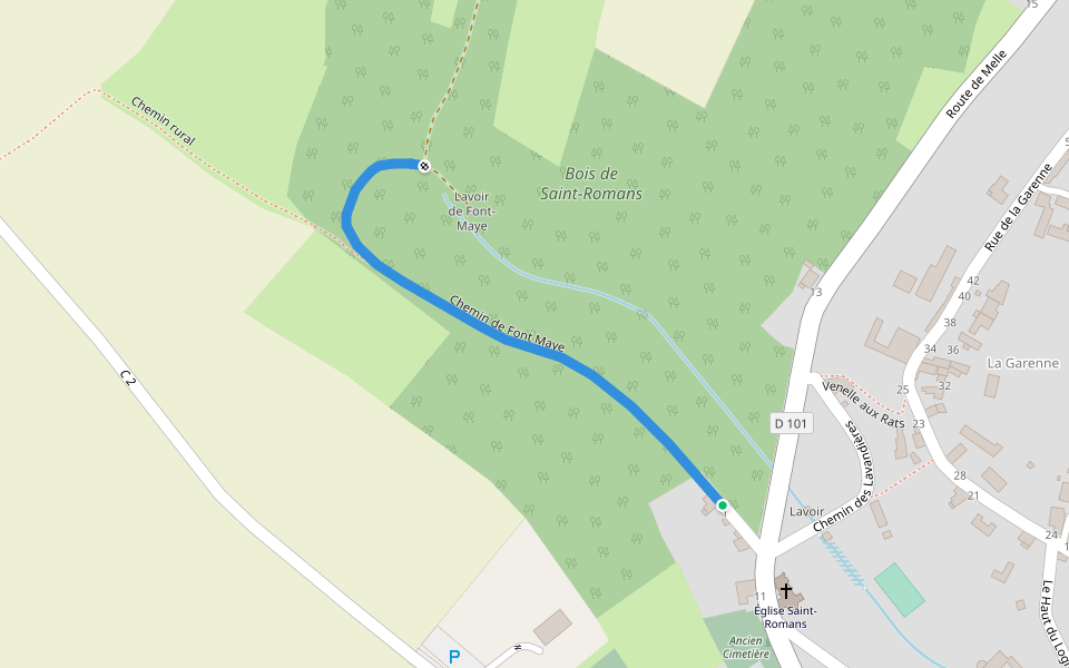 Chemin de Font Maye walking route map in Saint-Romans-lès-Melle