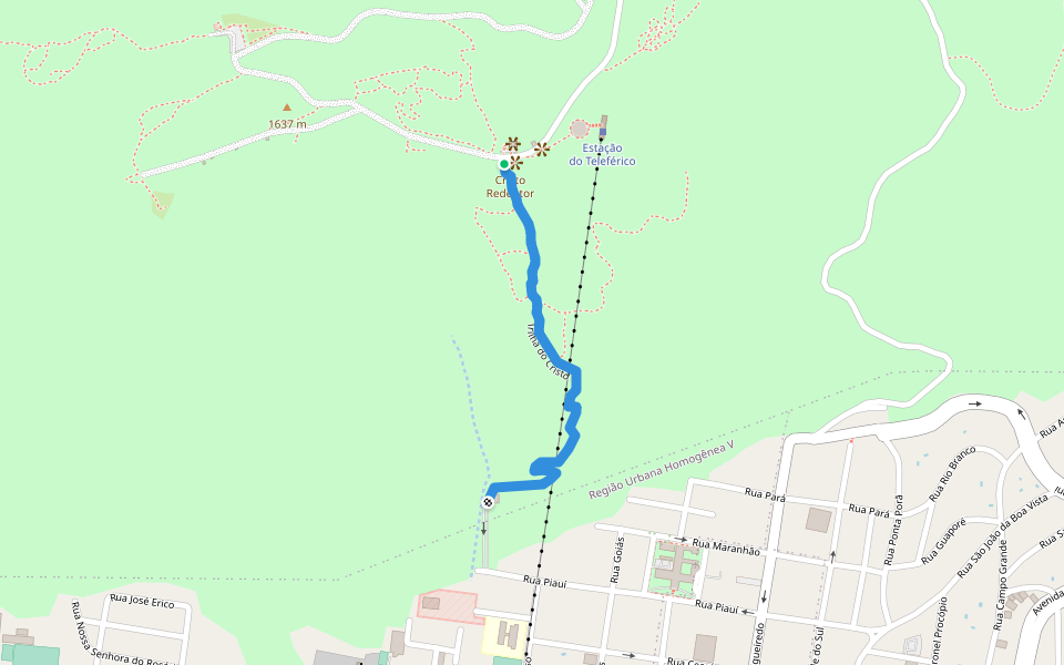 Trilha do Cristo walking route map in Poços de Caldas