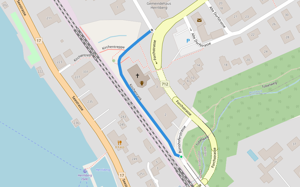 Kirchenrank walking route map in Herrliberg