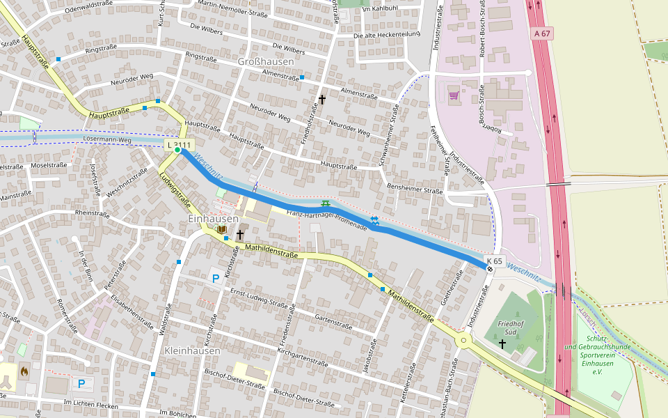 Franz-Hartnagel-Promenade walking route map in Einhausen