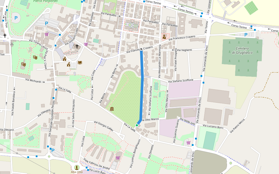 Via Cavalieri Di Vittorio Veneto walking route map in Grugliasco
