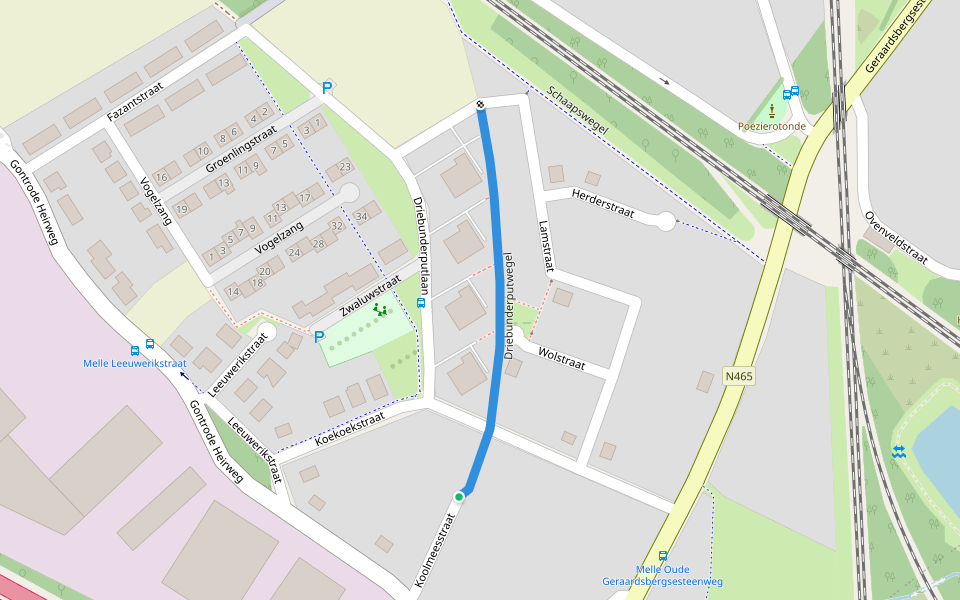 Driebunderputwegel walking route map in Melle