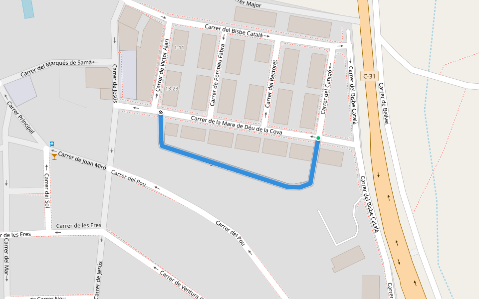 Passatge de la Mare de Déu de la Cova walking route map in Calafell