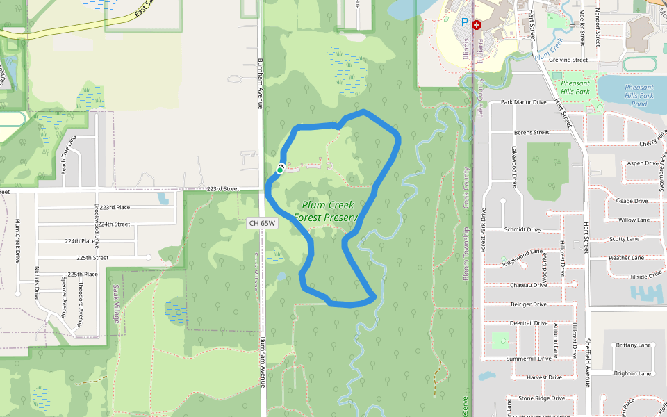 Plum Creek Black Unpaved Loop Trail walking route map in Chicago Heights