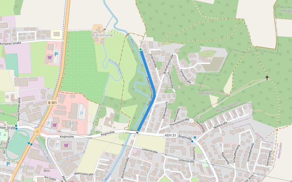 Rudolf-Obermayer-Weg walking route map in Mainburg