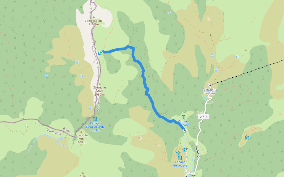 Canionul Horoabe walking route map in Moieciu de Sus