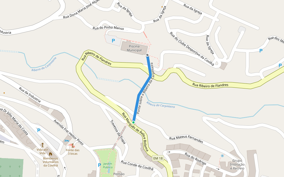 Ponte sobre a Ribeira da Carpinteira walking route map in Covilhã