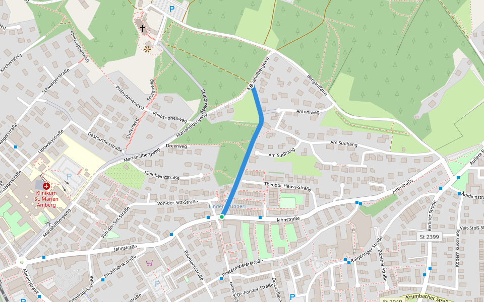 Lindenallee walking route map in Amberg