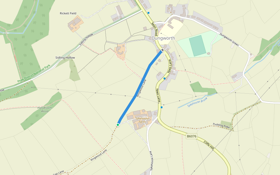 Ringwood Lane walking route map in Dungworth