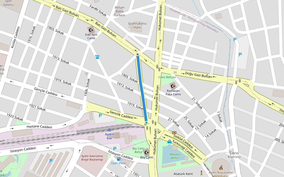 Kazım Karabekir Caddesi walking route map in Aydın