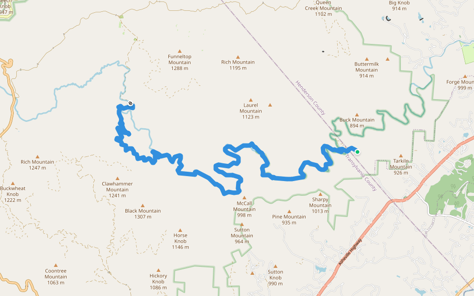 South Mills River Road walking route map in Horse Shoe