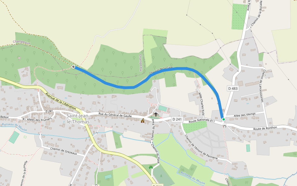 Chemin de la Gare walking route map in Saint-Jean-le-Thomas
