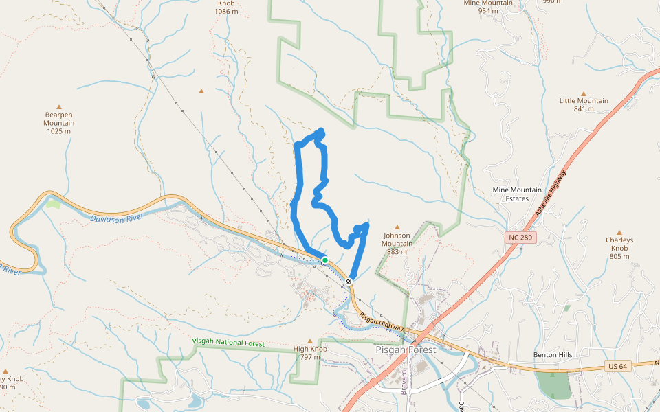 Sycamore Cove walking route map in Pisgah Forest