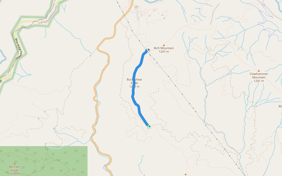 Buckwheat Knob walking route map in Pisgah Forest