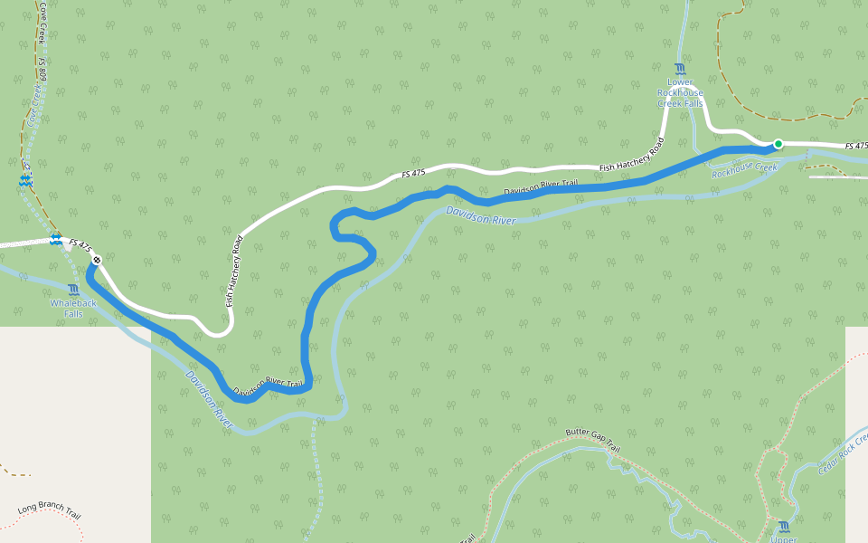 Davidson River Trail walking route map in Brevard