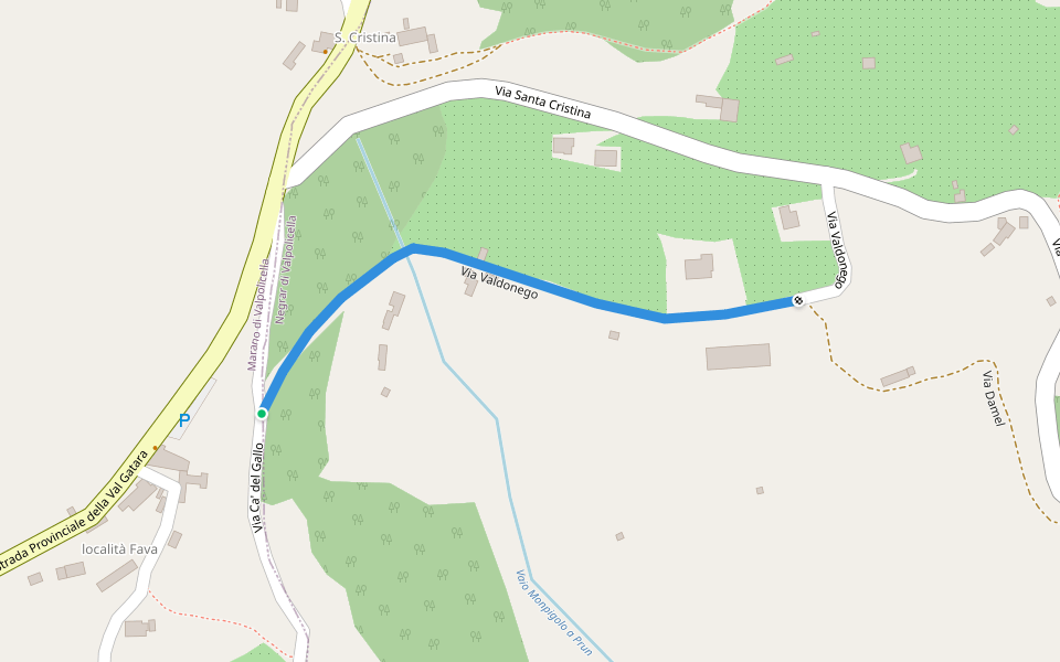 Via Valdonego walking route map in Fava