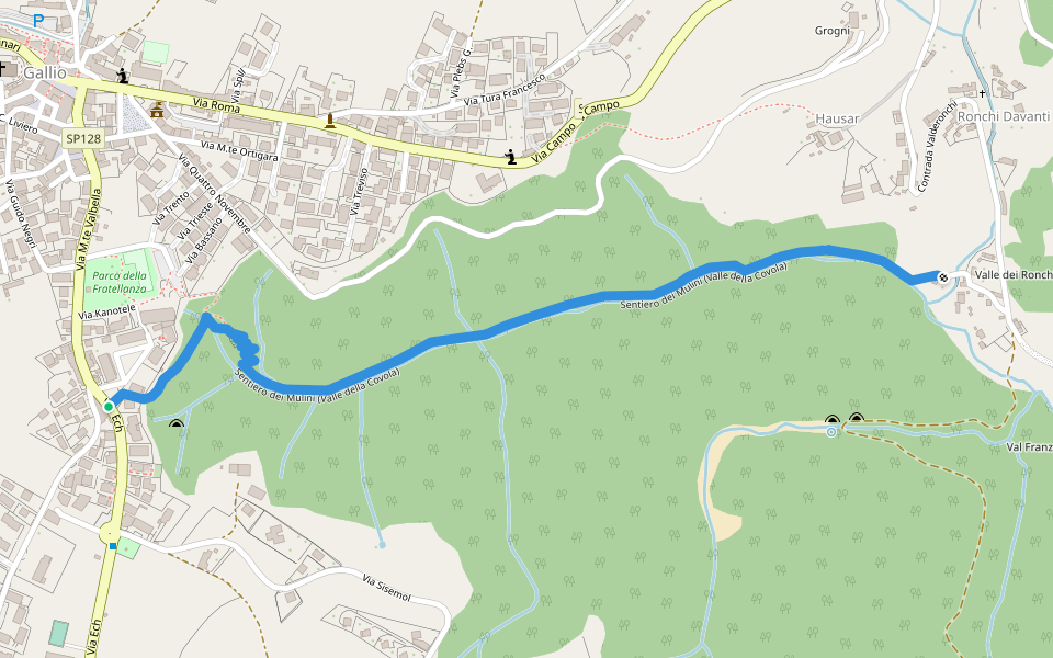 Sentiero dei Mulini (Valle della Covola) walking route map in Gallio