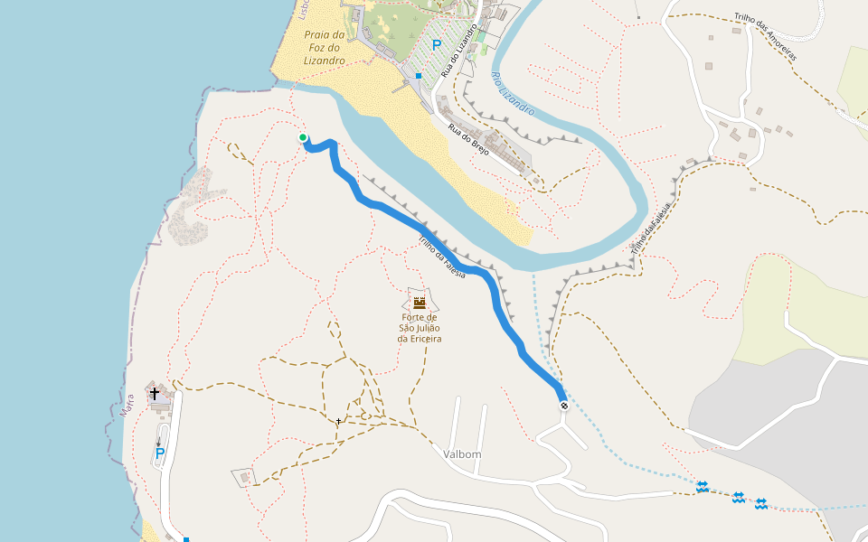 Trilho da Falésia walking route map in Carvoeira