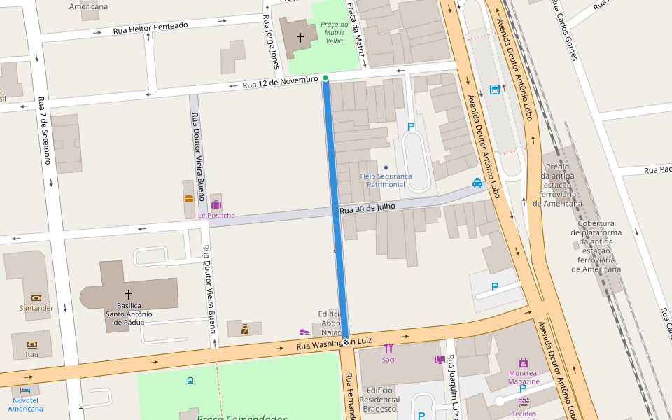 Rua Fernando de Camargo walking route map in Americana