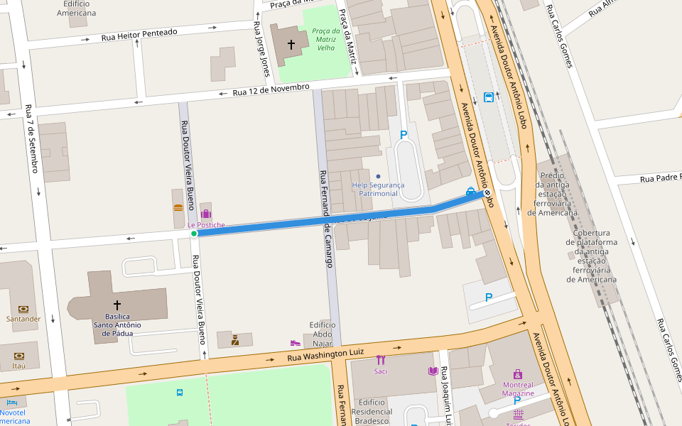 Rua 30 de Julho walking route map in Americana