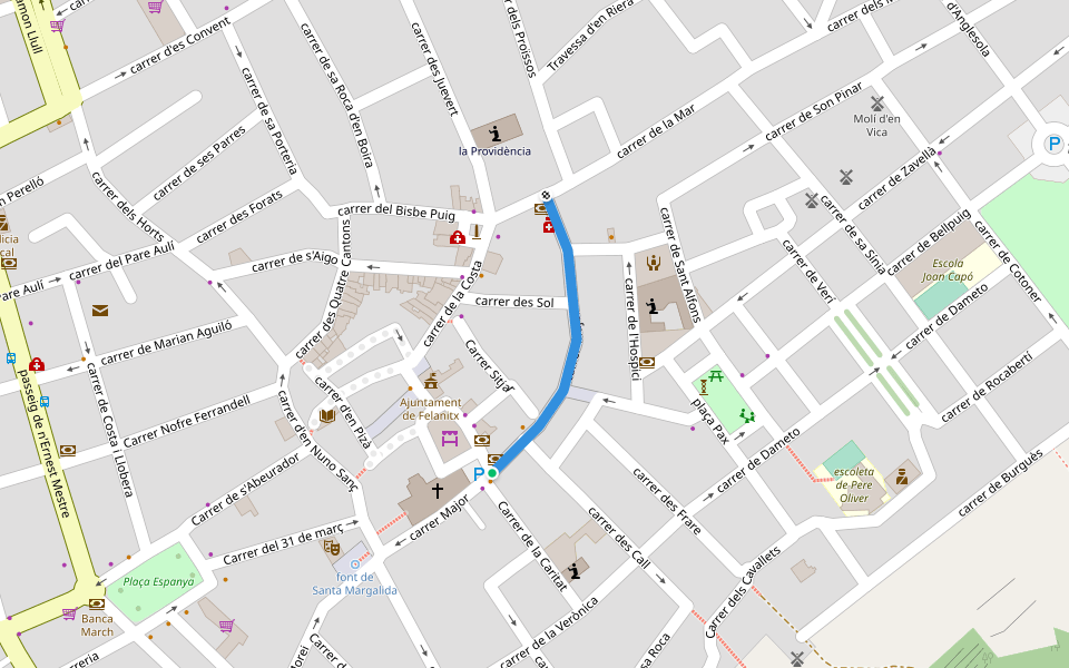 carrer Major walking route map in Felanitx