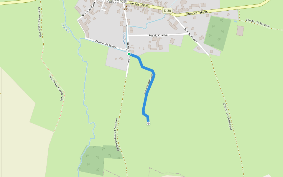 Chemin d'Attigny walking route map in Écordal