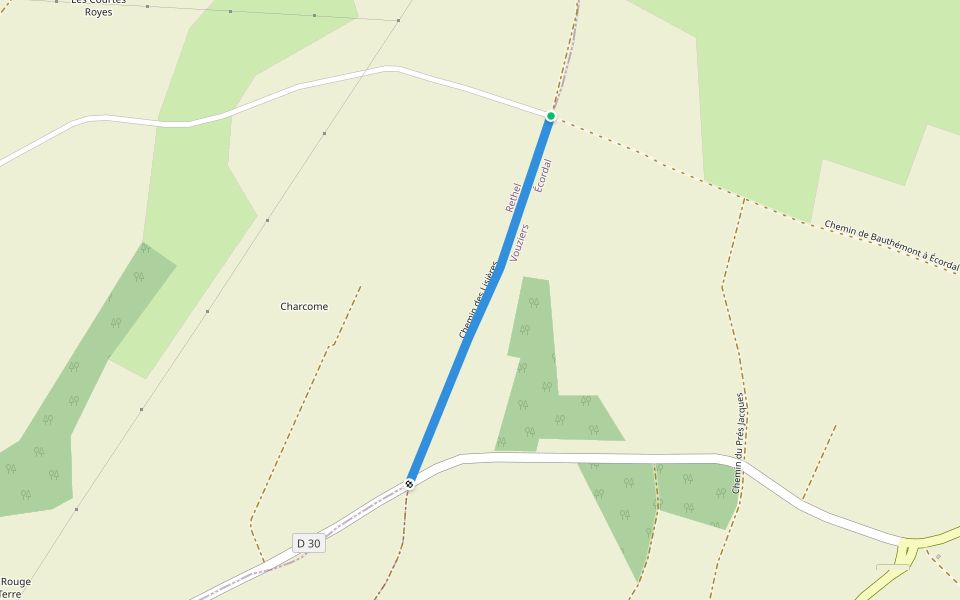 Chemin des Lisières walking route map in Écordal