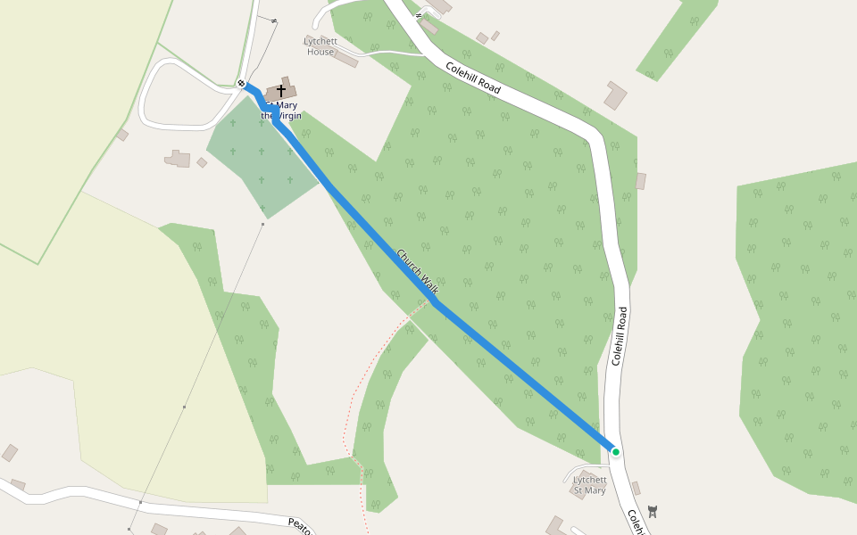 Church Walk walking route map in Lytchett Matravers