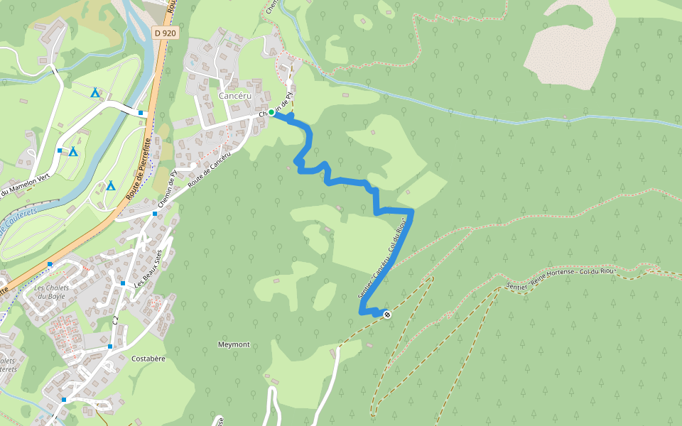 Sentier "Cancéru - Col du Riou" walking route map in Cauterets