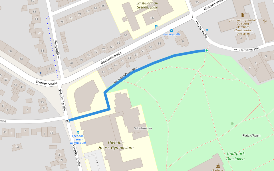 Dr.-Josef-Zorn-Weg walking route map in Dinslaken