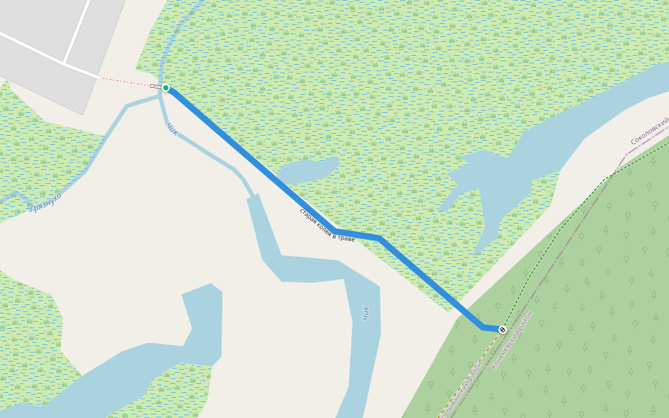 старая колея в траве walking route map in Sokolovo