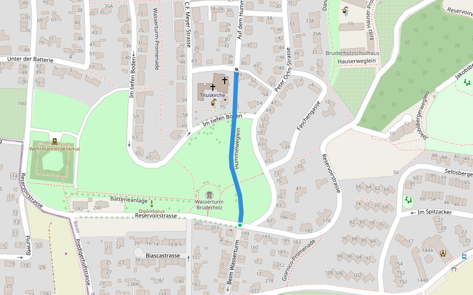 Hummelweglein walking route map in Basel